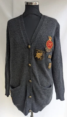 Cárdigan Polo Ralph Lauren Gris Lana Cachemira Parche Grande XS (19"pit - pit) Foto 1 de 4