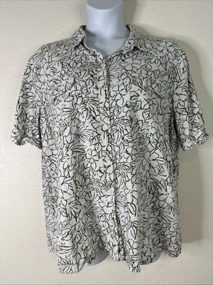 Белый олень женщин размер XXL (20) белый/зеленый цветочный льняной смеси рубашка с коротким рукавом - Изображение 1 из 4