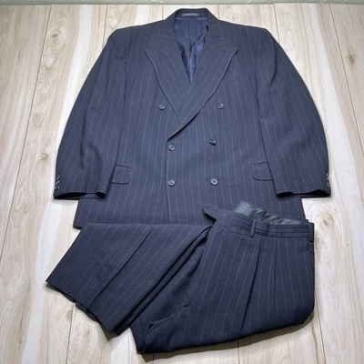 FENDI Uomo Double Breasted Wool Pinstripe Suit Mens Size 46R 37Wx26L Black - Image 1 of 4