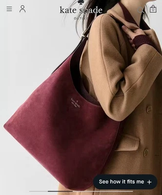 NUEVO CON ETIQUETAS KATE SPADE 454 bolso de mano grande de gamuza Merlot Foto 1 de 4