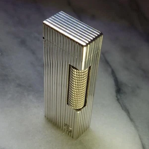 Vintage Dunhill Rolla gas lighter silver stripe ⓓ mark working condition - Picture 1 of 9