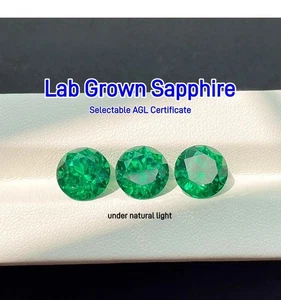 Round Lab Grown Sapphire Loose Stone Emerald For Necklace Selectable Certificate - Picture 1 of 10