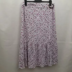 TU Cream White / Multicolour Floral Print Slit Skirt Size 14 Elastic Waist - Picture 1 of 8