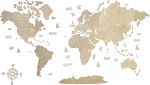 Mappa Del Mondo in Legno Vuota – Decorazione Da Parete Grande – Dimensioni (M & - Foto 1 di 12
