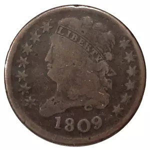 1809 COPPER HALF CENT WITH 210 DEGREE ROTATED REVERSE - Picture 1 of 2