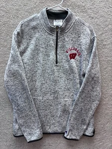 Felpa Wisconsin Badgers uomo Med CHAMPION 1/4 zip grigio granito maglione usata in ottime condizioni - Foto 1 di 9
