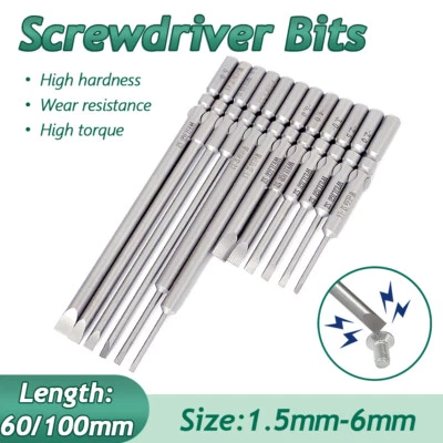 Ø 5mm Round Shank Magnetic Flat Head Slotted Screwdriver Bits Drill Driver Tools - Image 1 of 4