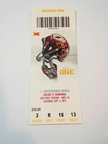 2015 Iowa State Cyclones Northern Iowa Football Ticket Stub Cover