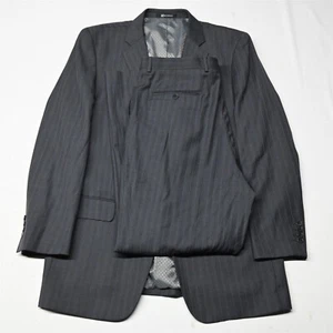Bachrach 44L 36x32 Gray Stripe 100% Wool Mens Jacket Pants Suit - Picture 1 of 12