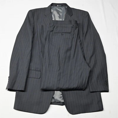 Bachrach 44L 36x32 Gray Stripe 100% Wool Mens Jacket Pants Suit - Image 1 of 4