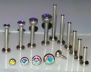 18g 1.5, 2, 2.5 or 3mm AURORA AB Gem Top Threaded Nose Nostril Stud Bone Screw - Picture 1 of 6