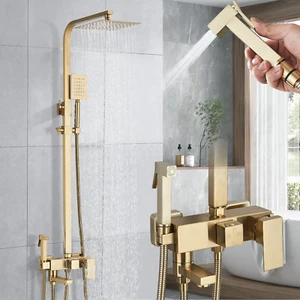 Exposed 8 inch Rain 4 Functions Shower Faucet System Head Combo w/Handheld Mixer - Picture 1 of 24