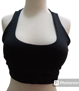 SIZE 12 WOMENS BLACK HALTER NECK ACTIVE WEAR CROP TOP PADDED - Picture 1 of 2