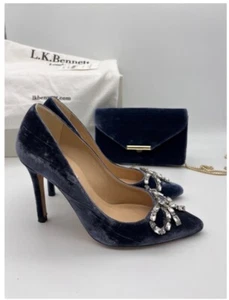 L.K. Bennett Fern Embellished Bow Court Shoes37 Velvet Powder Blue Witch Clutch - Picture 1 of 15