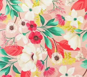 Coral Floral Fresh Meadow Cotton Fabric Melissa Lowry Clothworks Spring Easter - Picture 1 of 2