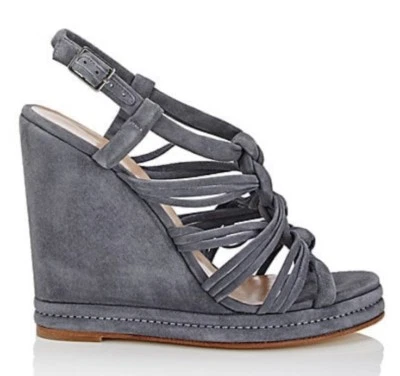 NUEVO EN CAJA $325 BARNEYS NEW YORK Sandalia de cuña con plataforma de gamuza con correa anudada talla 7 Foto 1 de 4