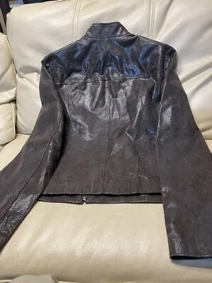Alfani Womens Jacket Brown Leather Lined Genuine Leather Moto zip jacket Size L - Image 1 of 4
