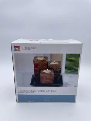 NUEVO 4 piezas Candelabros de Cerámica con Placa Interior por Diseño Marrón y Dorado Nuevo en Caja Foto 1 de 3