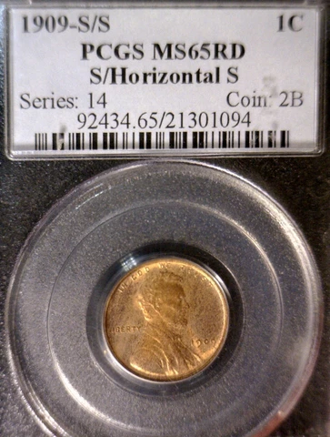 1909s /s HORIZONTAL s PCGS MS65 RED RPM Lincoln Wheat Cent GEM BU Error Coin  NR Cover