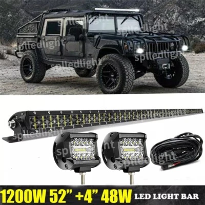 52"Straigt LED Light Bar+4'' Pod Combo Kit Fit Hummer H1 H2 H3 Humvee AM General - Image 1 of 4