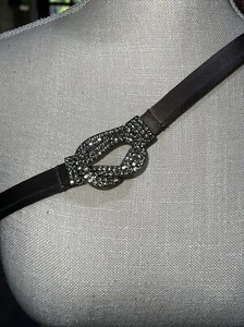 Talbots Skinny Satin Belt Womens Large Bedazzled Rhinestone Horseshoe Buckle - Picture 1 of 6