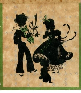 Vintage Scottish Terrier Christmas Card Silhouette Children Old Parchment Paper - Picture 1 of 6