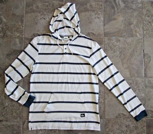 Quiksilver Men's Shirt XL (Large) Hooded Pullover Henley Cotton White Stripe - Picture 1 of 6