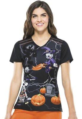 MIckey Mouse Cherokee Scrubs Tooniforms Disney Halloween V Neck Top TF608 MKIT - Image 1 of 4