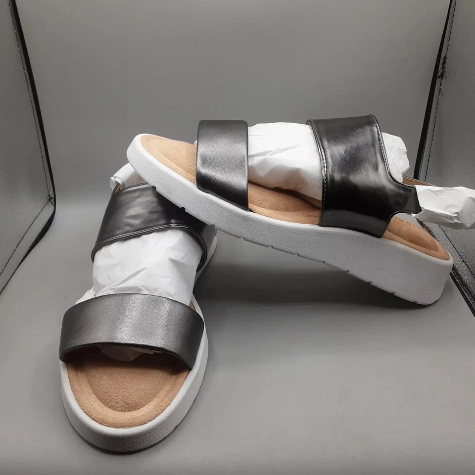 Sandalias Taryn Rose Laura Para Mujer 9M Gris Gunmetal Cuero Metálico Cordones Foto 1 de 1