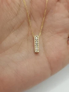 0.15Ct Lab Created Diamond Beautiful Bar Pendant Necklace 14k Yellow Gold Finish - Picture 1 of 6
