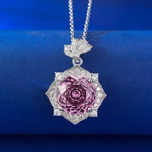 4CT Natural Rose Stone Pendant Necklace 925 Sterling Silver Chain Women Gift - Picture 1 of 5