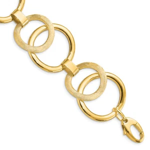 14k Yellow Gold Polished Scratch-finish Fancy Link Bracelet - 7" - Made In Italy - Picture 1 of 5
