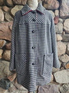 Vintage Women's Wool Winter Coat Black and White Check with Red lining M. Liman - Picture 1 of 8
