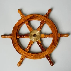 BRANDNEU Maritim Teak Holz Dekorativ 18" Schiff Rad, Messing Mitte. - Bild 1 von 2