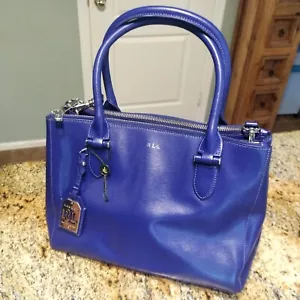 Ralph Lauren Newbury Double Zip Satchel Bag Tote Large RARE Blue MSRP $289 - Picture 1 of 19