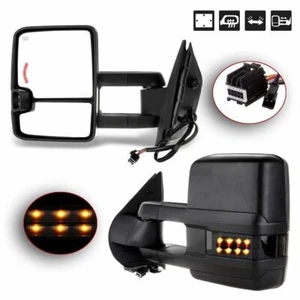 Pair For 07-14 Chevy Silverado Sierra Black Manual Fold Power Heated Tow Mirrors - Foto 1 di 1