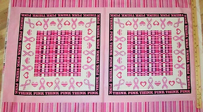 Think Pink Ribbon Bandana Breast Cancer Survivor Windham Fabric 23" Panel #39706 - Image 1 of 2