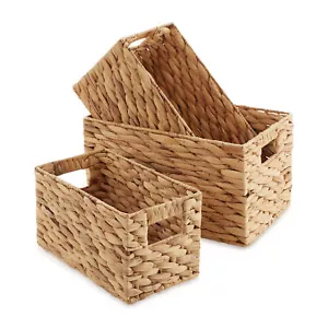 Set of 3 Storage Baskets w Handles, Woven Hyacinth Wicker Nesting Bin Organizers - Picture 1 of 1