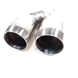UNIVERSAL SPORT DUAL DOPPEL AUSPUFF ROHRE SCHALLDÄMPFER ZIERROHR ENDSPITZE CHROM STAHL - Bild 1 von 4