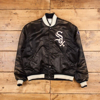 Винтажная куртка-бомбер Starter L 80-е MLB Chicago White Sox сделано в США атласная черная - Изображение 1 из 4