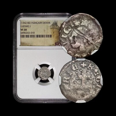 HUNGARY. 1373, Denar, Silver - NGC VF30 - Louis I, Denarius Saracenus Saracen 10 - Image 1 of 4