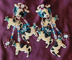Lunch at the Ritz Cow Dangle Clip on Earrings Cow Appreciation Day is in July! - Picture 1 of 6