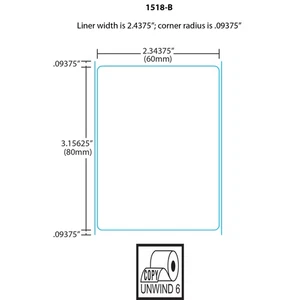 Digi 1518-B para DPS-2600/6000/7000 80mm 3" Núcleo en Blanco 3x, 1800 Etiquetas/Rollo - Imagen 1 de 1