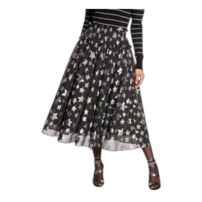 Falda Midi Halógena X Estrella Atlántico-Pacífico Tul Pequeña Negra Plateada Capas Tull Foto 1 de 4