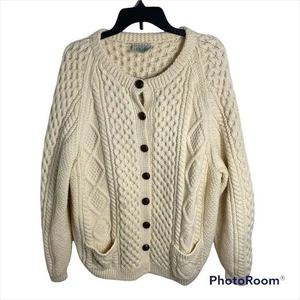 Blarney Ivory 100% Pure New Wool Cardigan Large Sweater Women’s Ireland - Picture 1 of 7