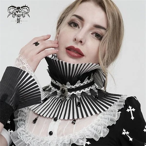 Devil Fashion Women Black White Gothic Retro Pleated Stand Collar Jabot Choker - Picture 1 of 18