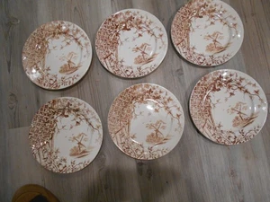 J H Davis 6 ästhetische braune Transferware Victor Muster 7 3/4" Salatteller 8190 - Bild 1 von 3