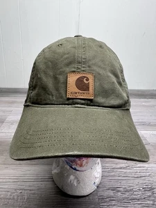 Carhartt Leather Patch Hat Olive Green OSFM Strapback Baseball Cap Faded - Picture 1 of 10