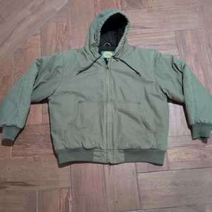 Vtg. CABELA'S Mens Extra Large Green Insulated Soft Lined Canvas Hooded Jacket - Picture 1 of 18