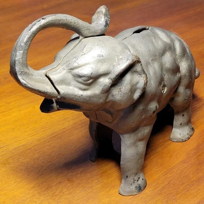 Antique Large Cast Iron Elephant Coin Bank Trunk Up Heavy 4.5 lbs - Image 1 of 4